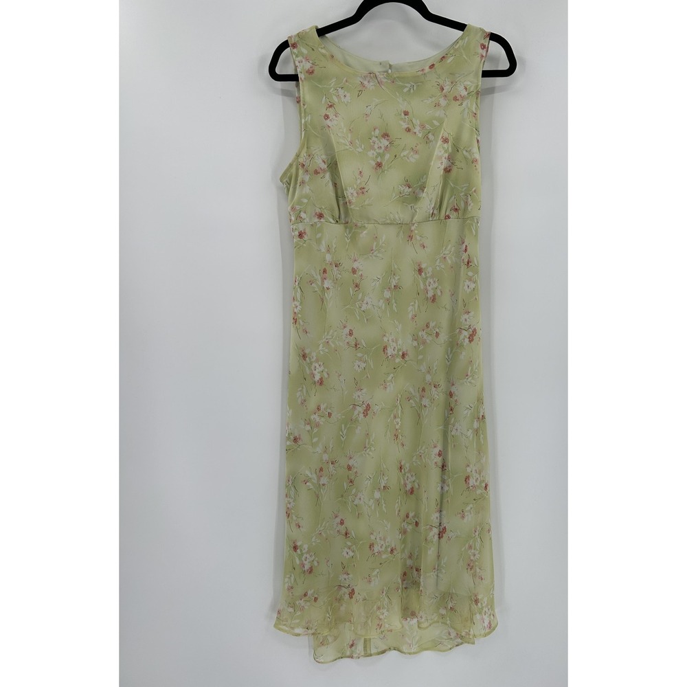 Studio Y Dress Womens 13/14 Yellow‎ Floral Sleeveless Sheer Spring Midi Made USA